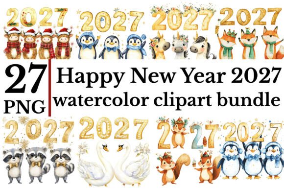 Download Happy New Year 2027 Watercolor Clipart B - Happy new year Collection