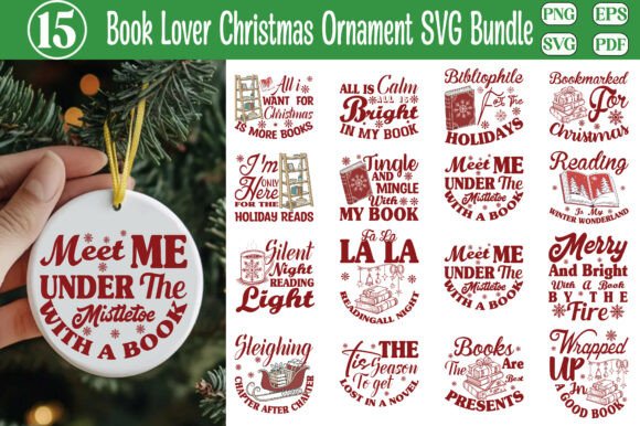 Download Book Lover Christmas Ornament SVG Bundle - Christmas ornament svg bundle Collection