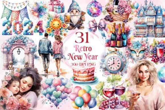 Download Retro Happy New Year Sublimation Clipart - Happy new year Collection
