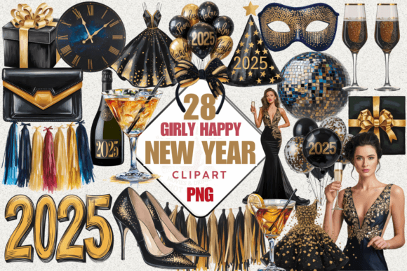 Download Girly Happy New Year Clipart Png, 2025 - Happy new year Collection